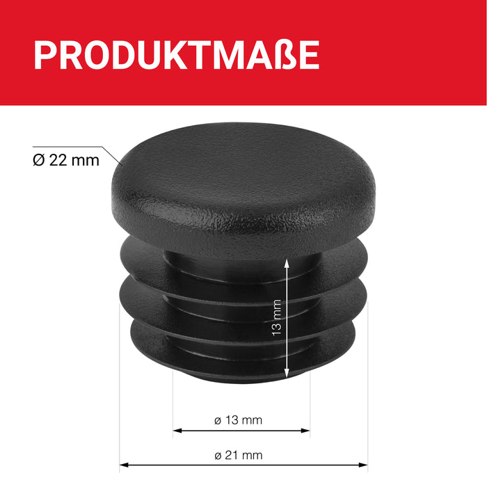 LouMaxx Lamellenstopfen Ø 22 mm | Formrohrstopfen schwarz für Ø 22 mm Rohr | Runde Zaunpfosten Kappen aus robustem Kunststoff | 10er Set Rohrstopfen Ø 22 mm für perfekten Schutz