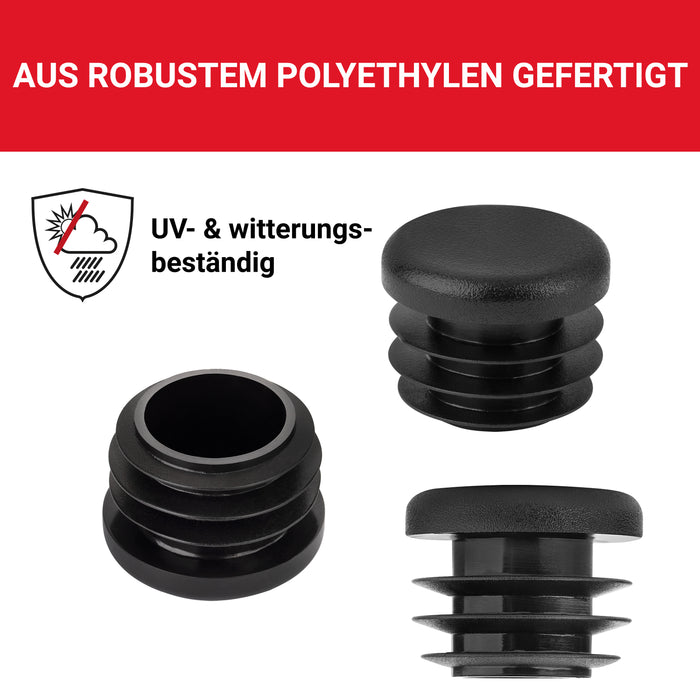 LouMaxx Lamellenstopfen Ø 22 mm | Formrohrstopfen schwarz für Ø 22 mm Rohr | Runde Zaunpfosten Kappen aus robustem Kunststoff | 10er Set Rohrstopfen Ø 22 mm für perfekten Schutz