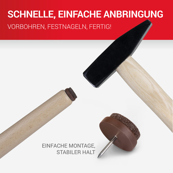 LouMaxx Stuhl Filzgleiter mit Nagel rund, Ø 20mm dunkelbraun - Stuhlgleiter mit 3mm dickem Filz - Filzgleiter für Stühle - Premium Stuhlbeinschoner Filz auch für Möbel 20 Stück