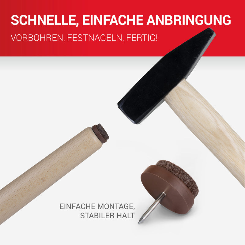 LouMaxx Stuhl Filzgleiter mit Nagel rund, Ø 20mm dunkelbraun - Stuhlgleiter mit 3mm dickem Filz - Filzgleiter für Stühle - Premium Stuhlbeinschoner Filz auch für Möbel 20 Stück