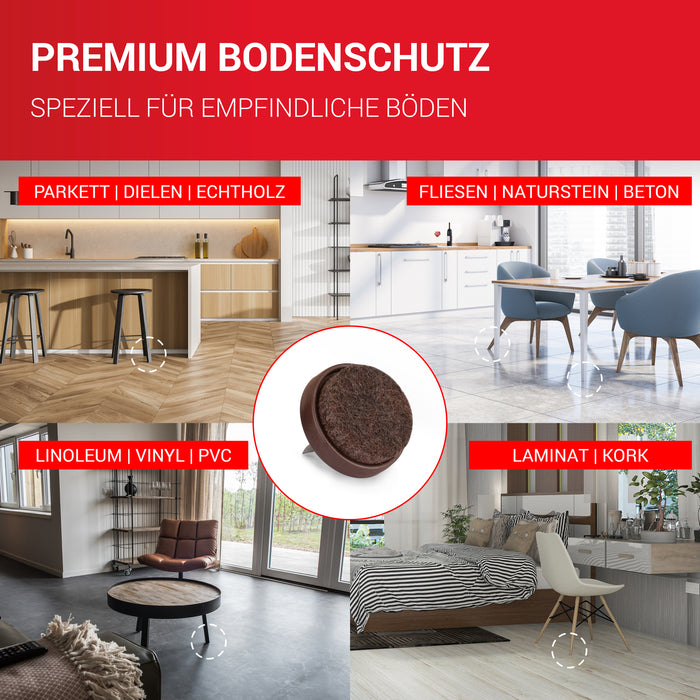 LouMaxx Stuhl Filzgleiter mit Nagel rund, Ø 20mm dunkelbraun - Stuhlgleiter mit 3mm dickem Filz - Filzgleiter für Stühle - Premium Stuhlbeinschoner Filz auch für Möbel 20 Stück