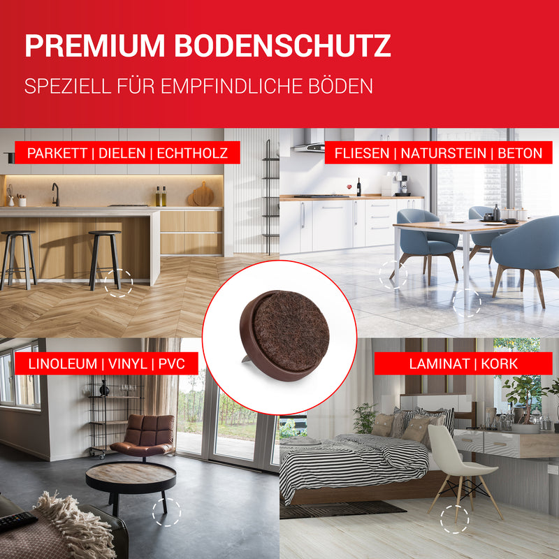 LouMaxx Stuhl Filzgleiter mit Nagel rund, Ø 20mm dunkelbraun - Stuhlgleiter mit 3mm dickem Filz - Filzgleiter für Stühle - Premium Stuhlbeinschoner Filz auch für Möbel 20 Stück