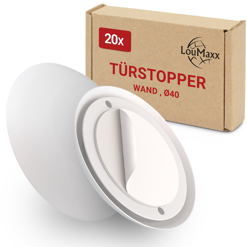 LouMaxx 20 Stück Türstopper Wand weiß selbstklebend oder zum Schrauben Ø 40 mm 12 mm dick - Türstopper Wand - Türpuffer Wand – Türanschlag, der Türstopper für Wandmontage