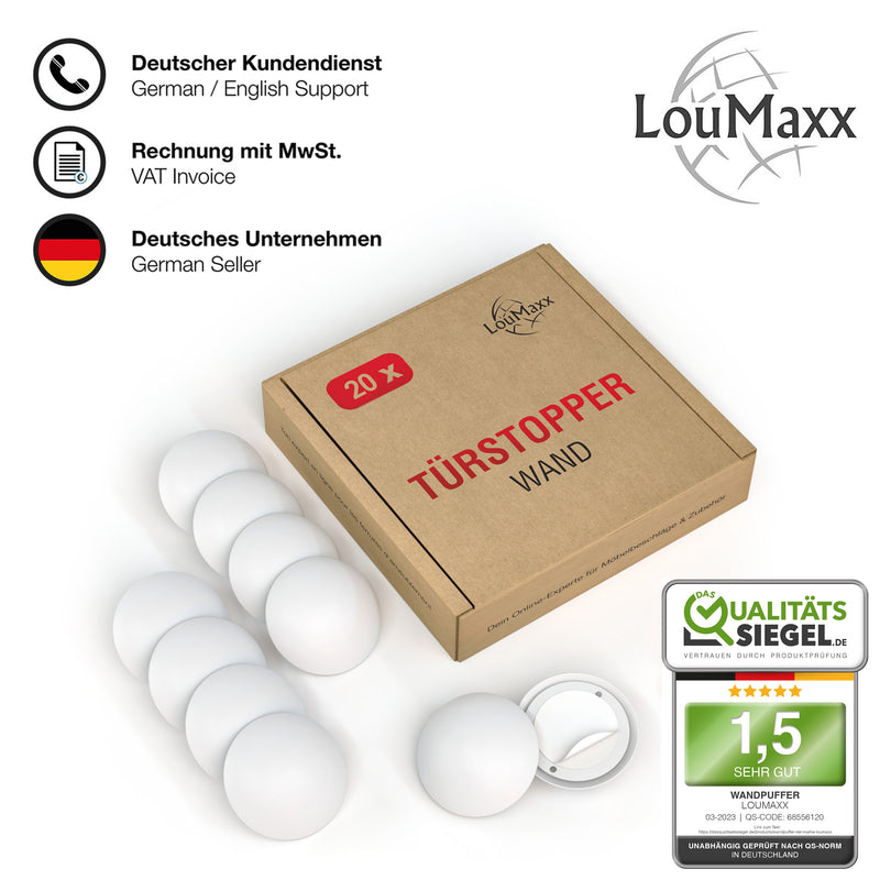 LouMaxx 20 Stück Türstopper Wand weiß selbstklebend oder zum Schrauben Ø 40 mm 12 mm dick - Türstopper Wand - Türpuffer Wand – Türanschlag, der Türstopper für Wandmontage