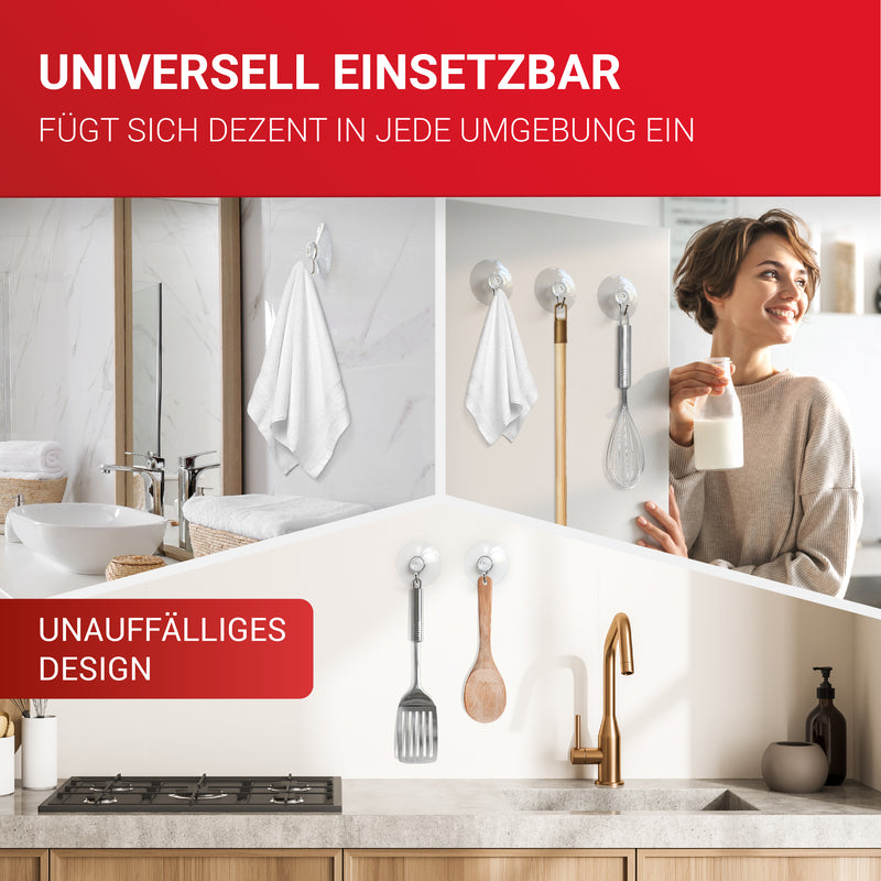 LouMaxx Saugnapf Haken Ø 40 mm - transparente Saugnäpfe für Fenster, Bad und Küche - zuverlässiger Halt auf Glas und glatten Oberflächen – 10er Set