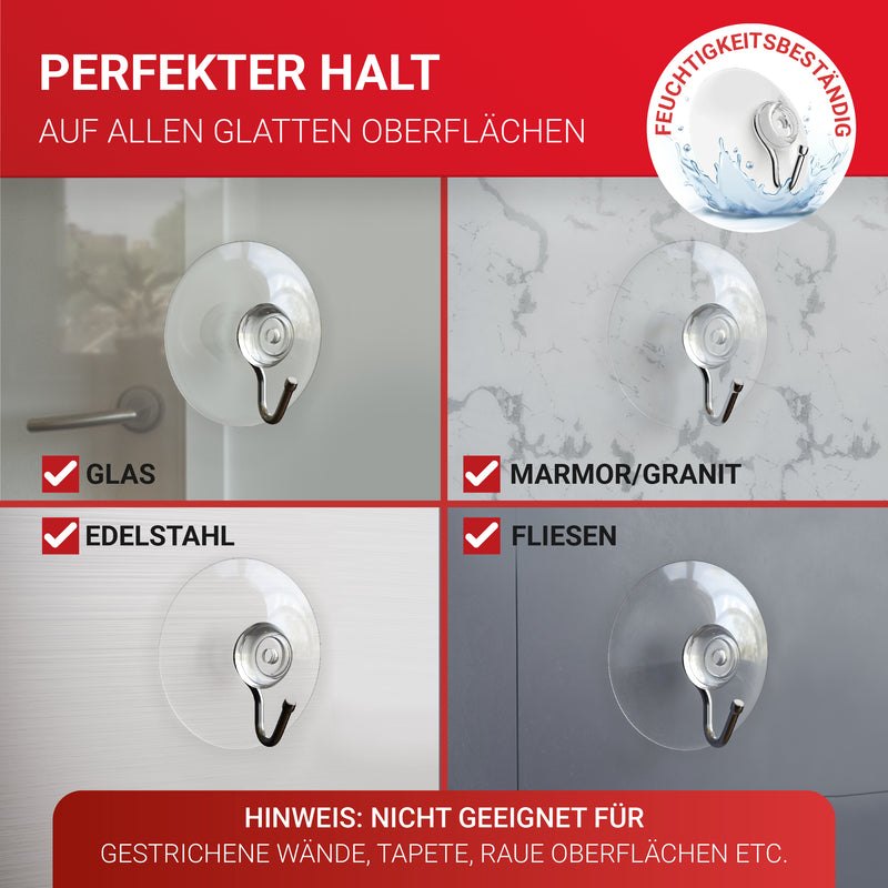 LouMaxx Saugnapf Haken Ø 40 mm - transparente Saugnäpfe für Fenster, Bad und Küche - zuverlässiger Halt auf Glas und glatten Oberflächen – 10er Set