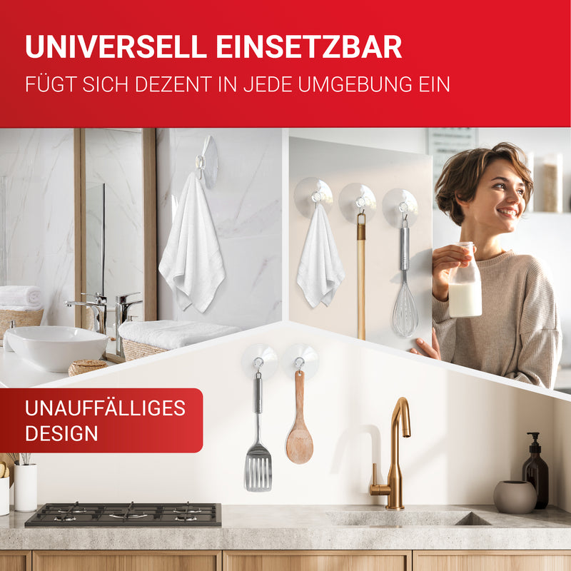 LouMaxx Saugnapf Haken Ø 60 mm - transparente Saugnäpfe für Fenster, Bad und Küche - zuverlässiger Halt auf Glas und glatten Oberflächen – 10er Set