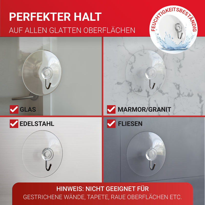 LouMaxx Saugnapf Haken Ø 60 mm - transparente Saugnäpfe für Fenster, Bad und Küche - zuverlässiger Halt auf Glas und glatten Oberflächen – 10er Set