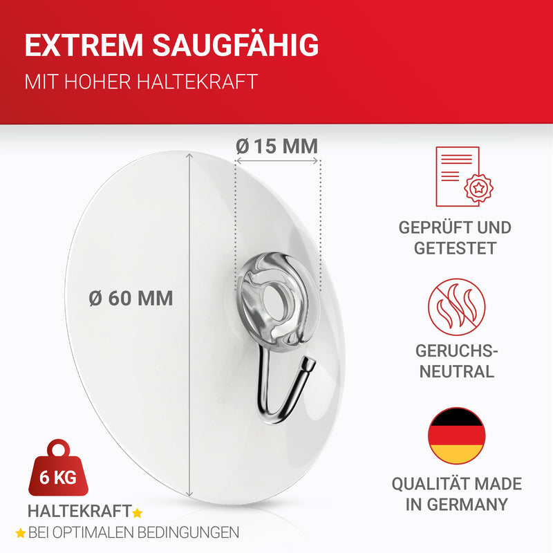 LouMaxx Saugnapf Haken Ø 60 mm - transparente Saugnäpfe für Fenster, Bad und Küche - zuverlässiger Halt auf Glas und glatten Oberflächen – 10er Set