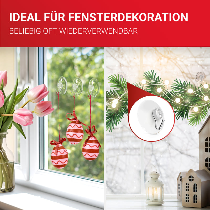LouMaxx Saugnapf Haken Ø 40 mm - transparente Saugnäpfe für Fenster, Bad und Küche - zuverlässiger Halt auf Glas und glatten Oberflächen – 10er Set