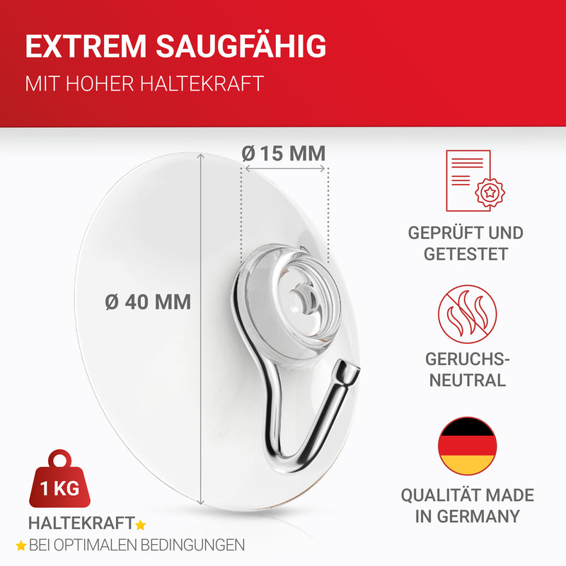 LouMaxx Saugnapf Haken Ø 40 mm - transparente Saugnäpfe für Fenster, Bad und Küche - zuverlässiger Halt auf Glas und glatten Oberflächen – 10er Set