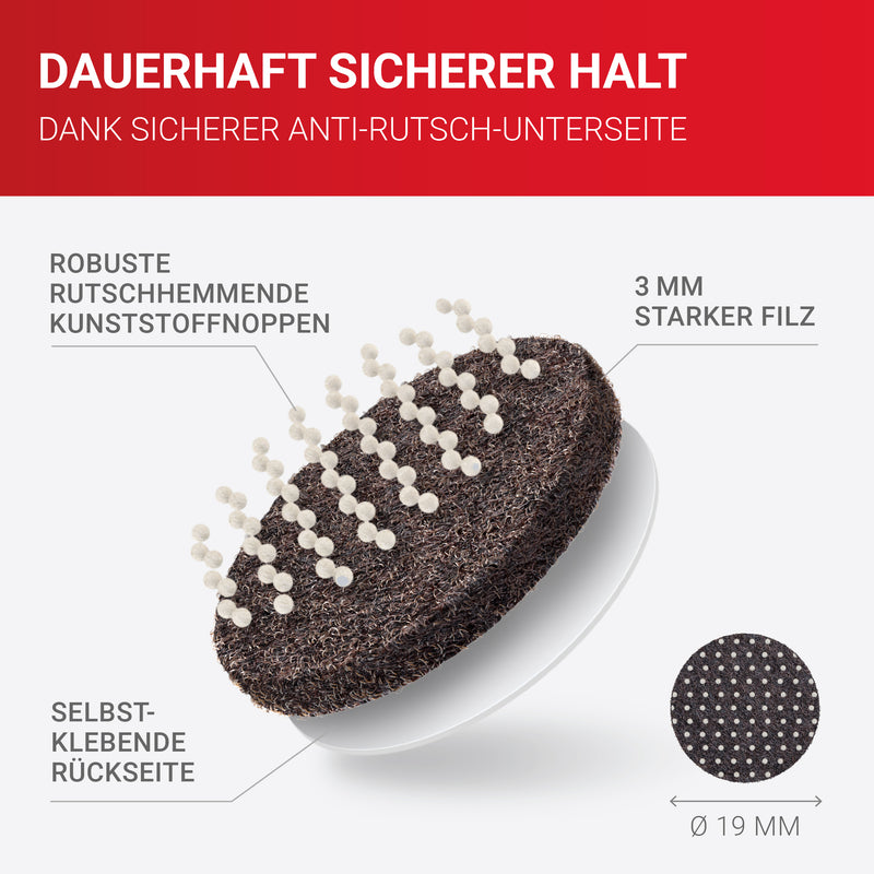 LouMaxx Antirutsch Pads selbstklebend | Anti Rutsch Pads Ø 19 mm | Rutschhemmende Möbelstopper mit extra starkem Halt – 24er Set Filzgleiter Gummi Noppen in Braun