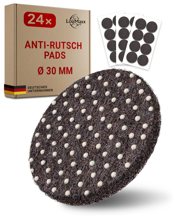 LouMaxx Antirutsch Pads selbstklebend | Anti Rutsch Pads Ø 30 mm | Rutschhemmende Möbelstopper mit extra starkem Halt – 24er Set Filzgleiter Gummi Noppen in Braun…