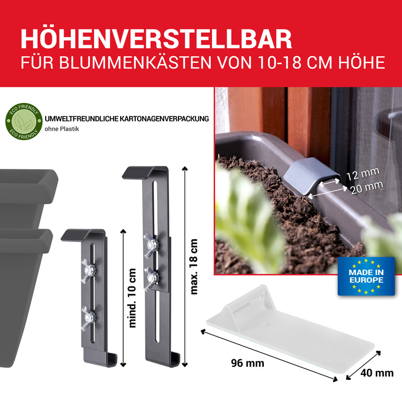 LouMaxx Blumenkastenhalter anthrazit, 4er Set mit Adapter inkl. Saatbomben