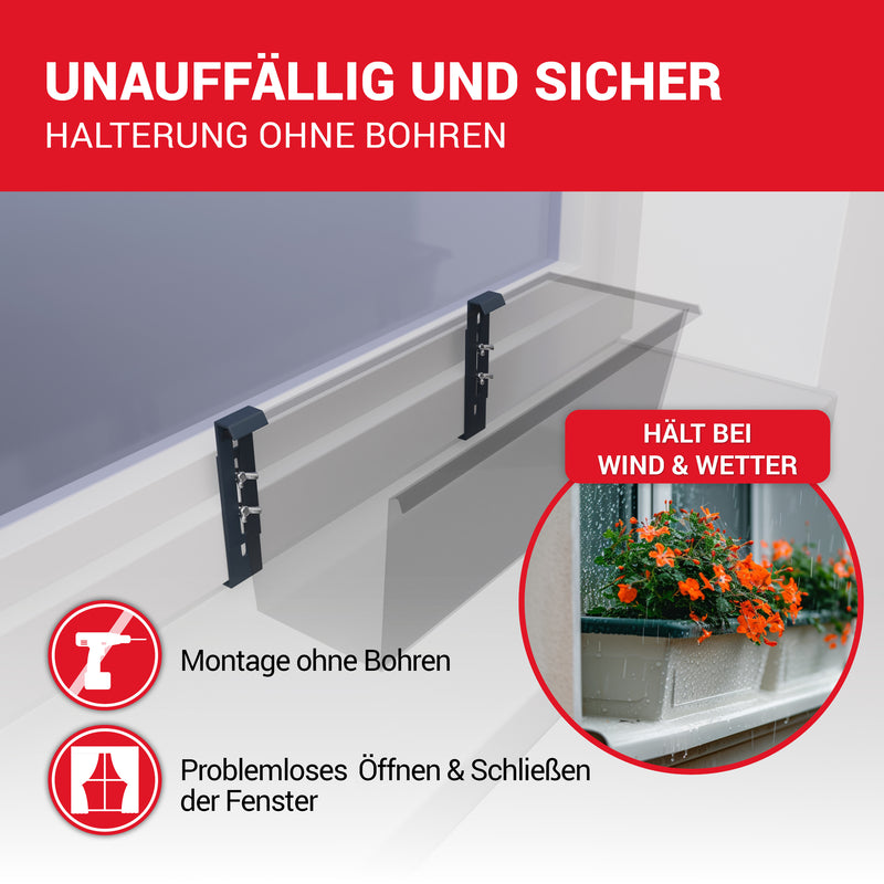 LouMaxx Blumenkastenhalter anthrazit, 4er Set mit Adapter inkl. Saatbomben