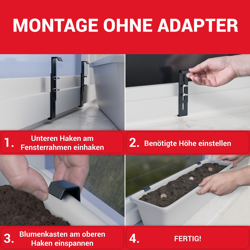LouMaxx Blumenkastenhalter anthrazit, 4er Set mit Adapter inkl. Saatbomben