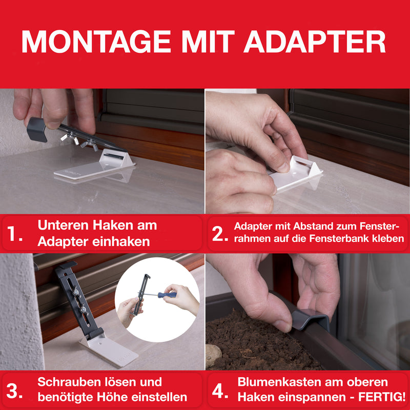 LouMaxx Blumenkastenhalter anthrazit, 4er Set mit Adapter inkl. Saatbomben
