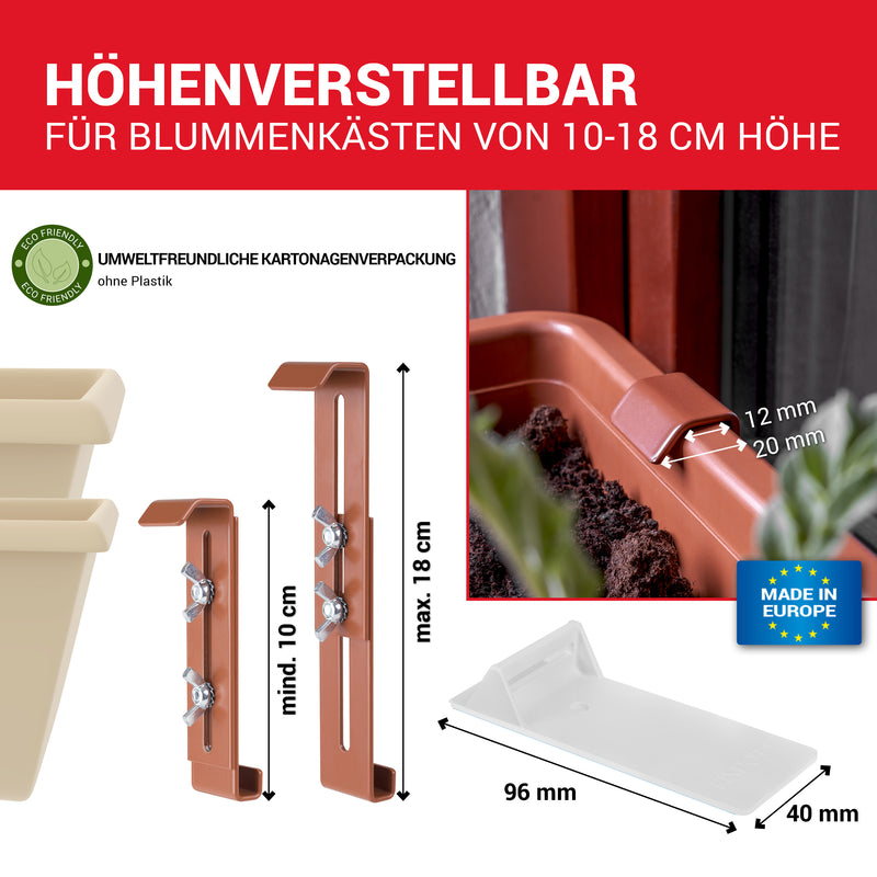 LouMaxx Blumenkastenhalter terracotta, 4er Set mit Adapter inkl. Saatbomben