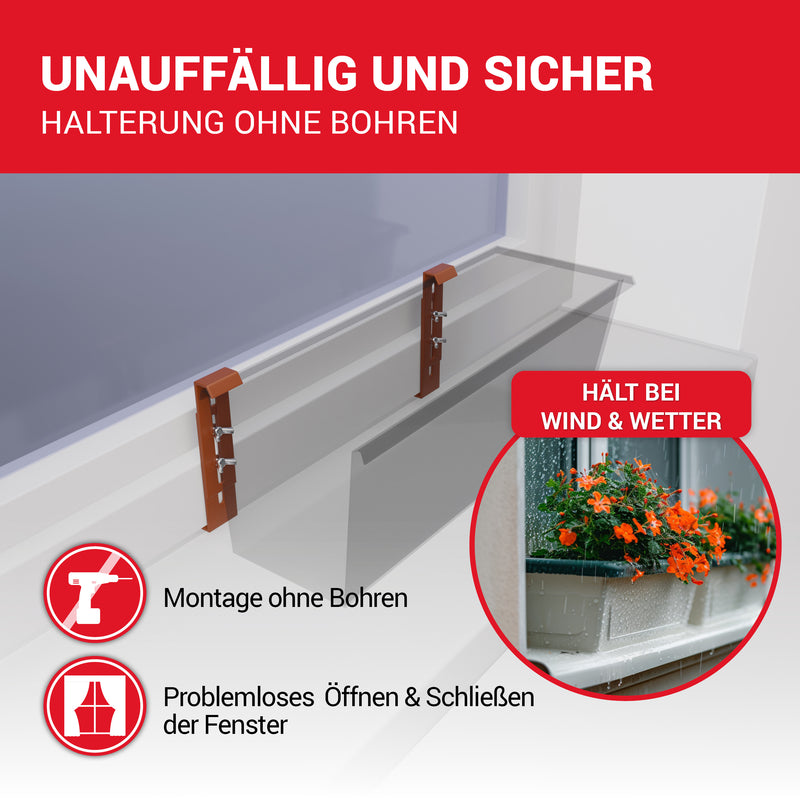 LouMaxx Blumenkastenhalter terracotta, 4er Set mit Adapter inkl. Saatbomben