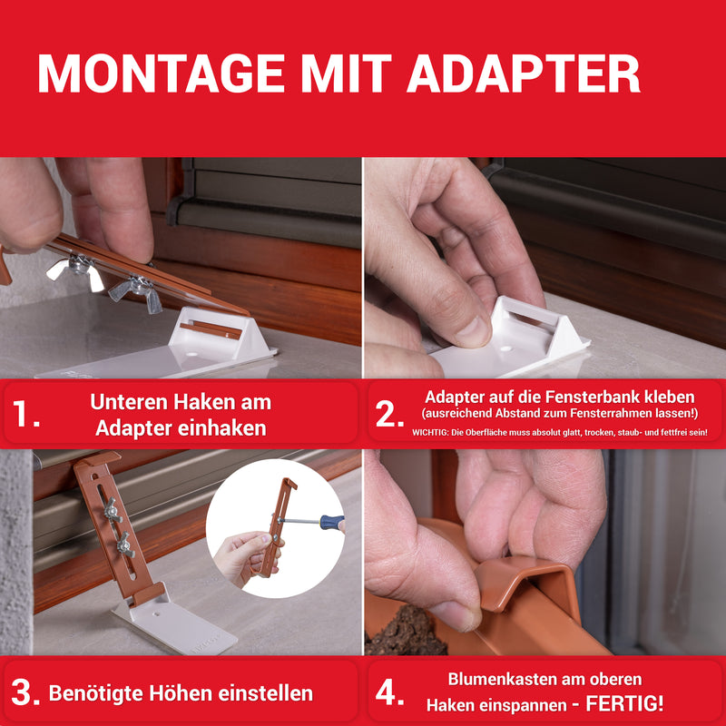 LouMaxx Blumenkastenhalter terracotta, 4er Set mit Adapter inkl. Saatbomben