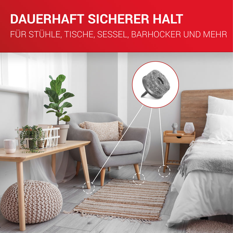 LouMaxx 50er Set Filzgleiter Schrauben rund, Ø 20mm grau
