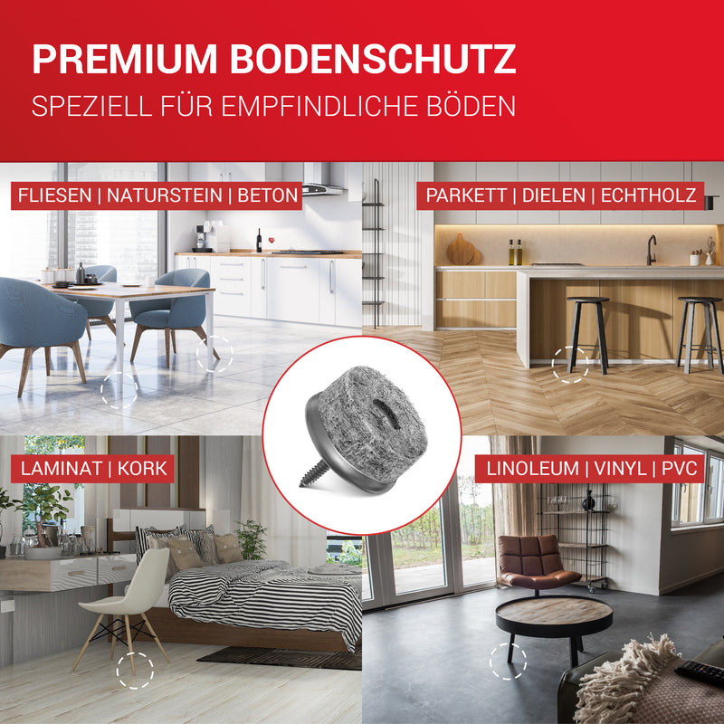 LouMaxx 50er Set Filzgleiter Schrauben rund, Ø 20mm grau