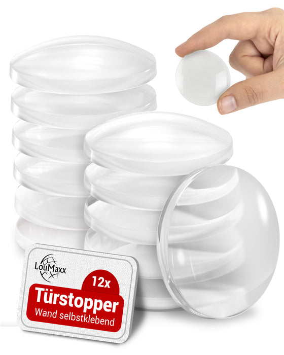 LouMaxx Türstopper Wand transparent selbstklebend Ø 40 mm – 12er Set Wandtürstopper 12 mm dick – der Premium-Schutz für Wand und Tür – Türpuffer Wand als Wandpuffer und Wandschutz Türklinke gegen Türanschlag
