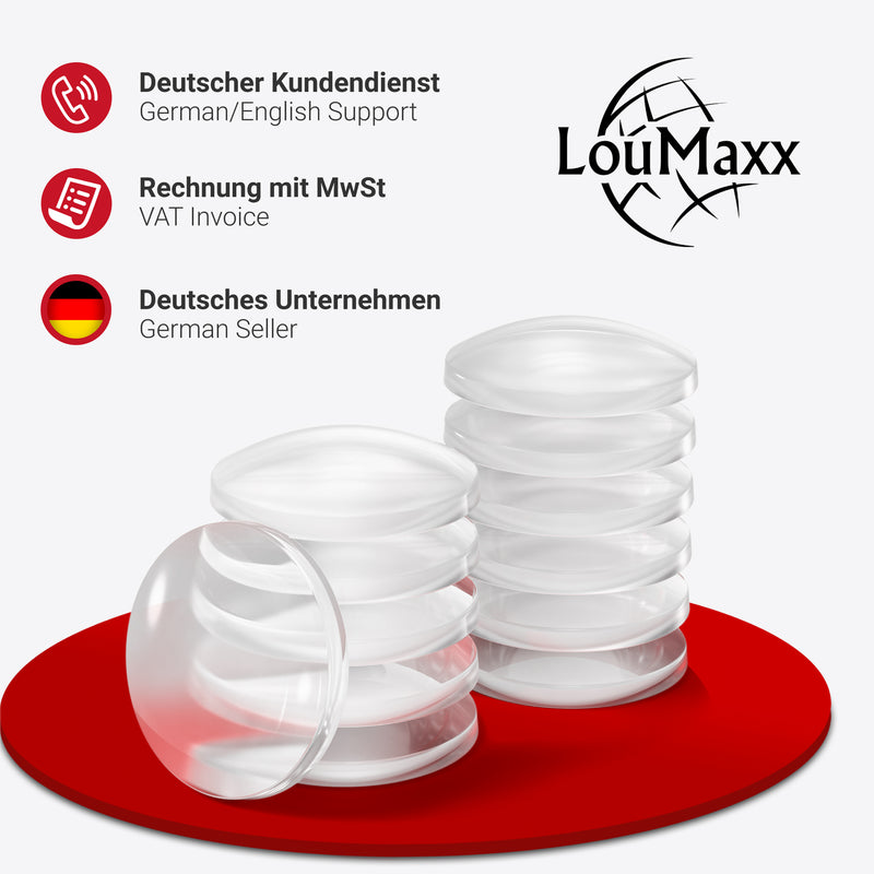 LouMaxx Türstopper Wand transparent selbstklebend Ø 40 mm – 12er Set Wandtürstopper 12 mm dick – der Premium-Schutz für Wand und Tür – Türpuffer Wand als Wandpuffer und Wandschutz Türklinke gegen Türanschlag