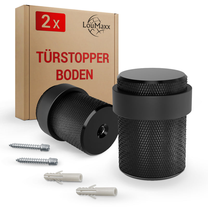 LouMaxx Türstopper Boden zum Schrauben – 2er Set Türstopper schraubbar - Türstopper Boden Schrauben – Türstopper Bodenmontage in Schwarz – Türstopper Boden inkl. Montagematerial