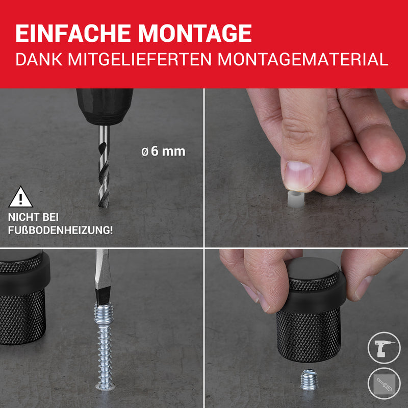 LouMaxx Türstopper Boden zum Schrauben – 2er Set Türstopper schraubbar - Türstopper Boden Schrauben – Türstopper Bodenmontage in Schwarz – Türstopper Boden inkl. Montagematerial