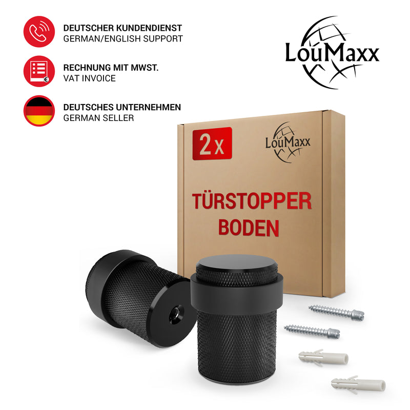 LouMaxx Türstopper Boden zum Schrauben – 2er Set Türstopper schraubbar - Türstopper Boden Schrauben – Türstopper Bodenmontage in Schwarz – Türstopper Boden inkl. Montagematerial