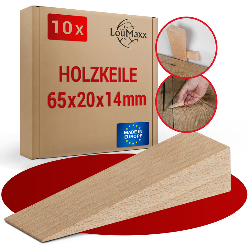 LouMaxx Holzkeile aus Esche / Buche 65x20x14 mm, 10er Set