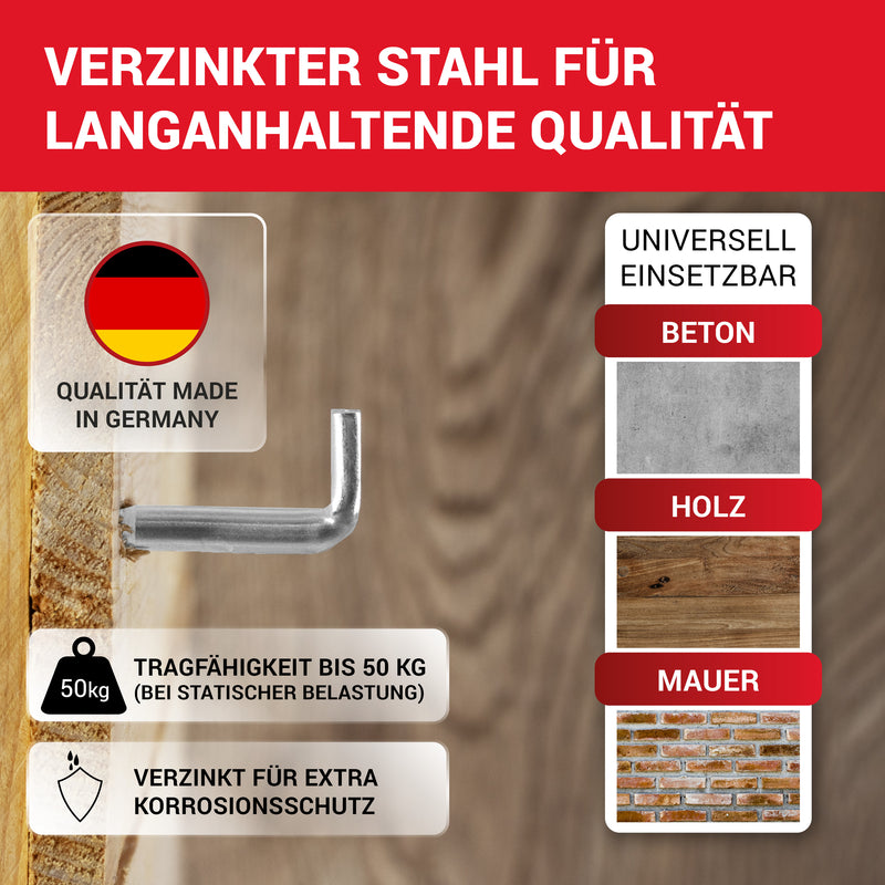 LouMaxx Schraubhaken 5,8x60 mm - 25er Set Winkelschrauben - Regalhaken mit Traglast bis 50 kg - Hacken Schrauben verzinkt - Robuste Wandhaken Schrauben für Bilder, Regale & mehr