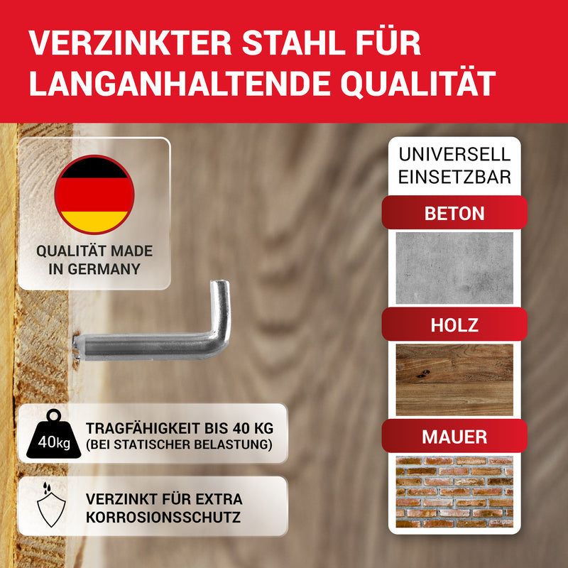 LouMaxx Schraubhaken 5,2x50 mm - 25er Set Winkelschrauben - Regalhaken mit Traglast bis 50 kg - Hacken Schrauben verzinkt - Robuste Wandhaken Schrauben für Bilder, Regale & mehr