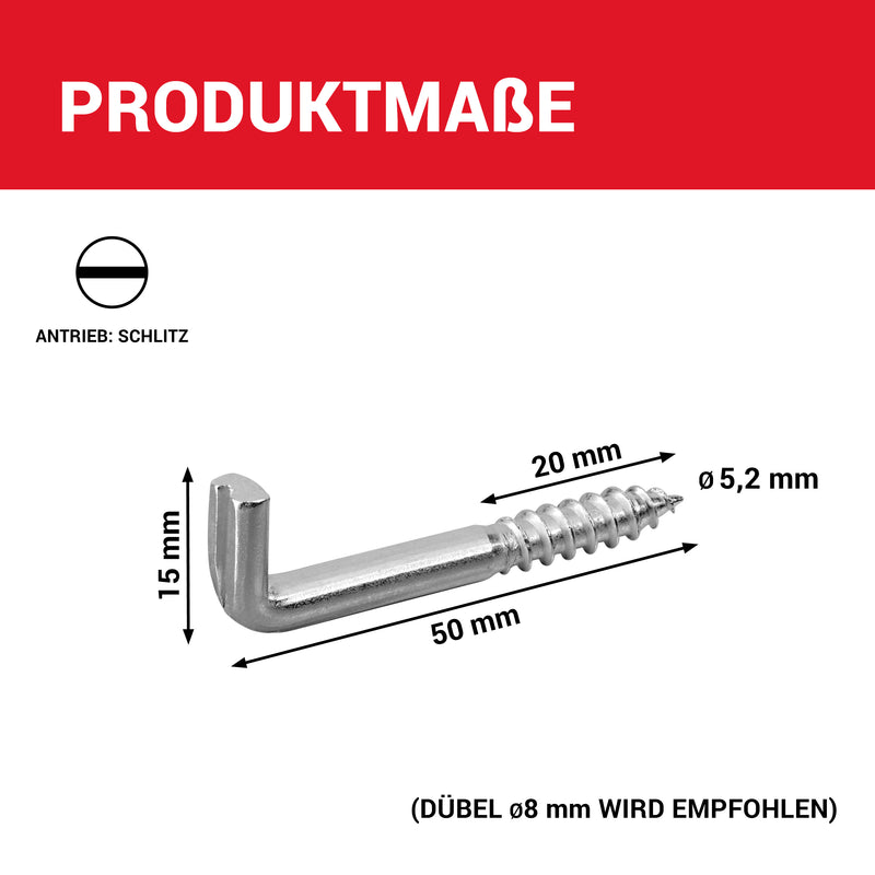 LouMaxx Schraubhaken 5,2x50 mm - 25er Set Winkelschrauben - Regalhaken mit Traglast bis 50 kg - Hacken Schrauben verzinkt - Robuste Wandhaken Schrauben für Bilder, Regale & mehr