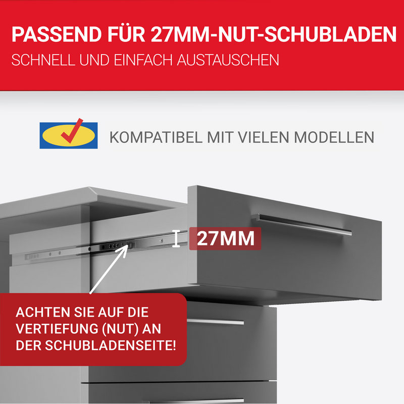 LouMaxx Kugelauszug 4er Set Schubladenschienen 27 mm Nut | 300 mm Schienen Schublade | Schubladen Schienensystem mit Teilauszug für 27mm Nut
