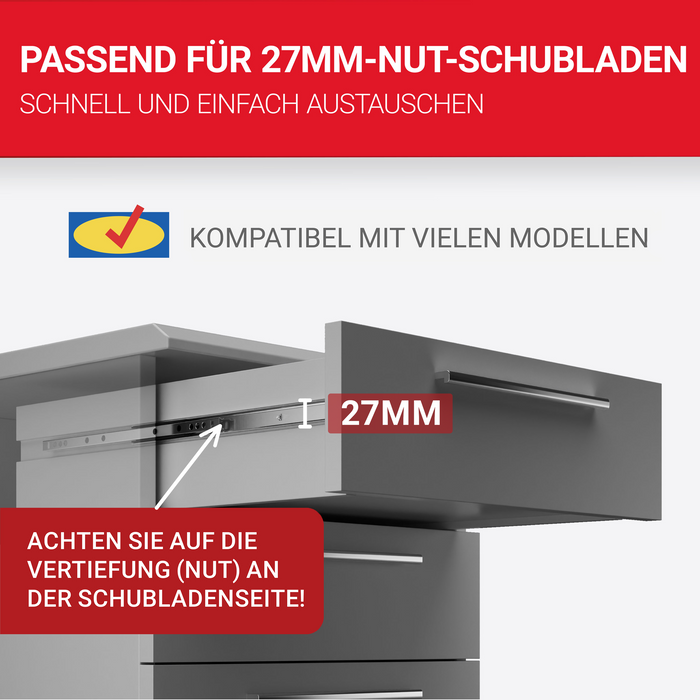 LouMaxx Kugelauszug 4er Set Schubladenschienen 27 mm Nut | 400 mm Schienen Schublade | Schubladen Schienensystem mit Teilauszug