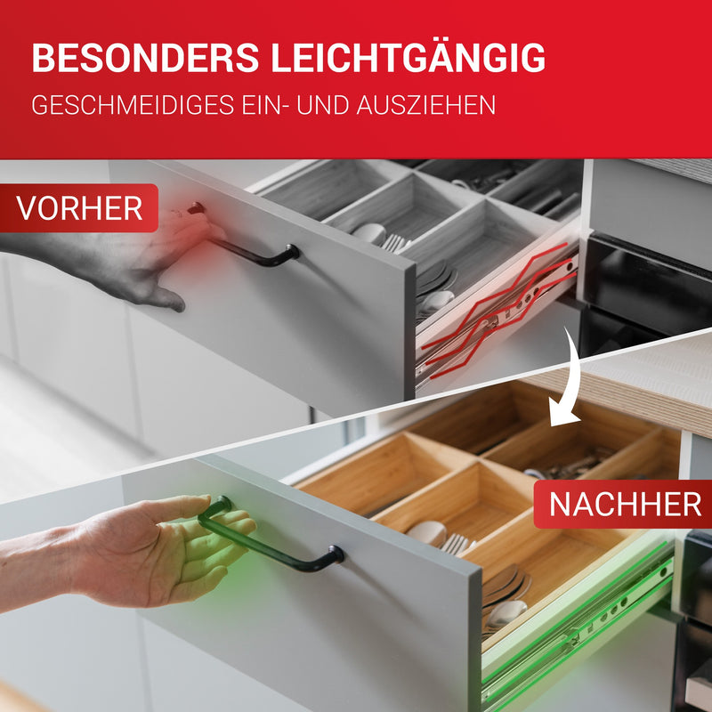 LouMaxx Kugelauszug 4er Set Schubladenschienen 27 mm Nut | 300 mm Schienen Schublade | Schubladen Schienensystem mit Teilauszug für 27mm Nut