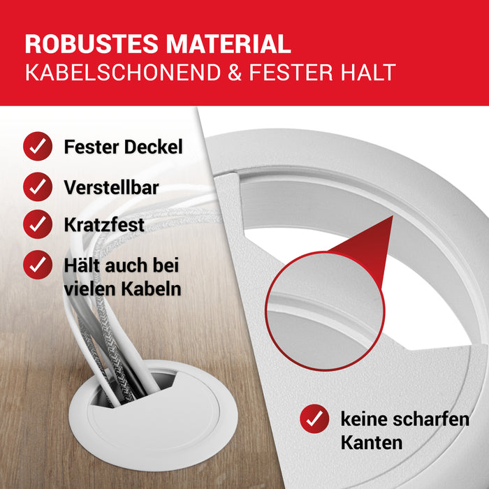 LouMaxx Kabeldurchführung Schreibtisch weiß – 8er Set Kabeldurchlass 60mm Ø - Tisch Kabel Durchführungen aus stabilem Kunststoff - passgenaue Kabellochabdeckung mit stabiler Tisch Kabeldurchführung