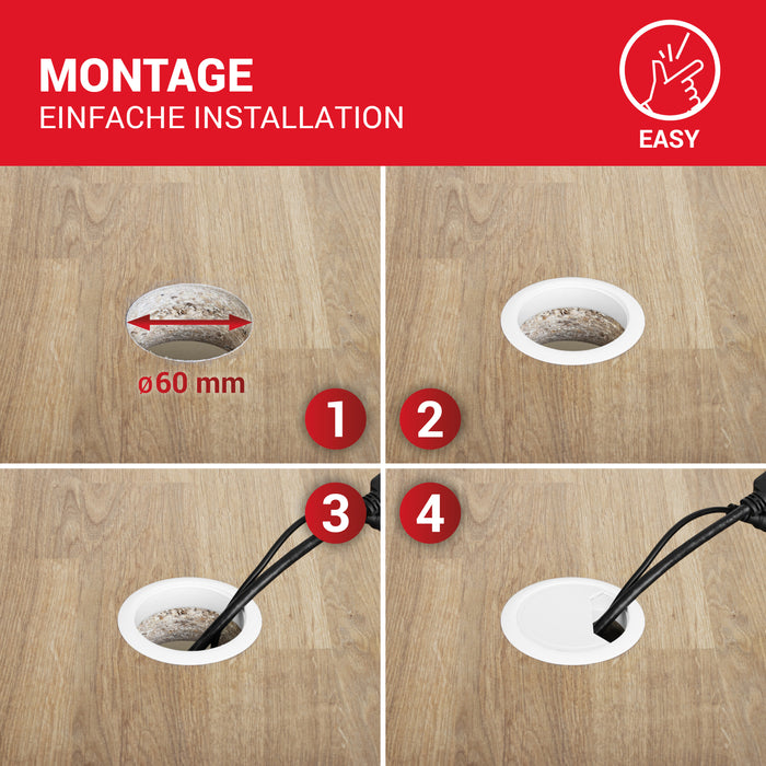 LouMaxx Kabeldurchführung Schreibtisch weiß – 2er Set Kabeldurchlass 60mm Ø - Tisch Kabel Durchführungen aus stabilem Kunststoff - passgenaue Kabellochabdeckung mit stabiler Tisch Kabeldurchführung