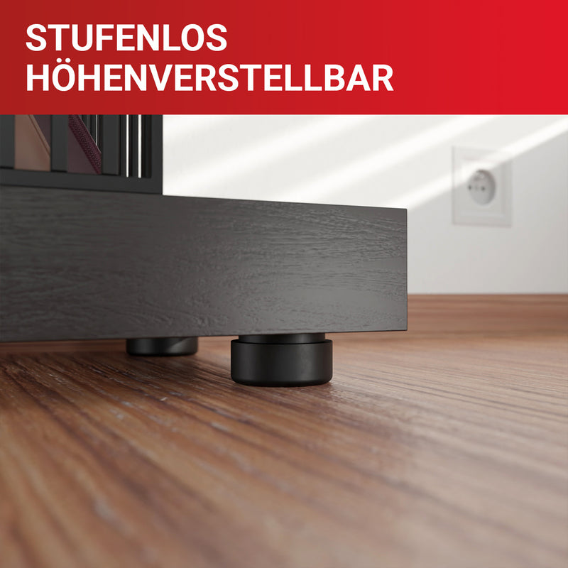LouMaxx Möbelfüße höhenverstellbar– Füße für Möbel Ø 53,5 mm aus Kunststoff – Hochwertige Möbelerhöhung zum Kleben oder Schrauben – 8er Set Gleitfüße in Schwarz inkl. Montagematerial