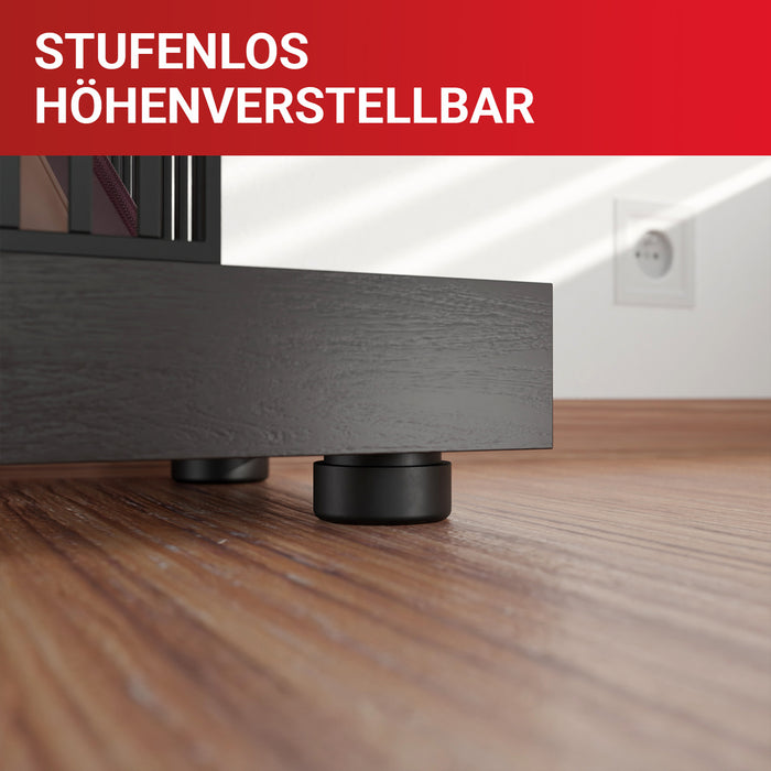 LouMaxx Möbelfüße höhenverstellbar– Füße für Möbel Ø 53,5 mm aus Kunststoff – Hochwertige Möbelerhöhung zum Kleben oder Schrauben – 8er Set Gleitfüße in Schwarz inkl. Montagematerial