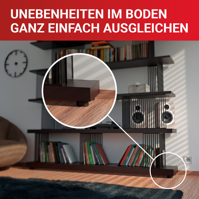 LouMaxx Möbelfüße höhenverstellbar– Füße für Möbel Ø 53,5 mm aus Kunststoff – Hochwertige Möbelerhöhung zum Kleben oder Schrauben – 8er Set Gleitfüße in Schwarz inkl. Montagematerial