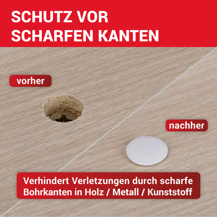 LouMaxx Abdeckkappen für Bohrlöcher Ø10mm - 25er Set Blindstopfen Kunststoff in Weiß – Bohrloch Abdeckkappen Made in Europe – UV-beständige Abdeckstopfen 10mm