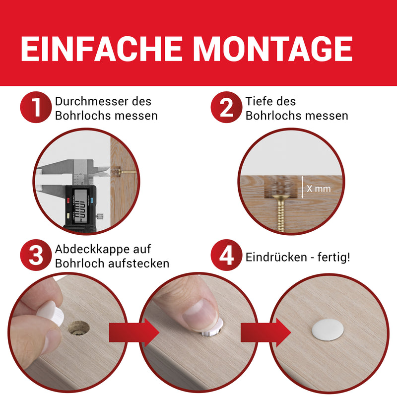 LouMaxx Abdeckkappen für Bohrlöcher Ø10mm - 25er Set Blindstopfen Kunststoff in Weiß – Bohrloch Abdeckkappen Made in Europe – UV-beständige Abdeckstopfen 10mm