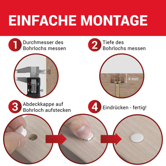 LouMaxx Abdeckkappen für Bohrlöcher Ø10mm - 25er Set Blindstopfen Kunststoff in Weiß – Bohrloch Abdeckkappen Made in Europe – UV-beständige Abdeckstopfen 10mm