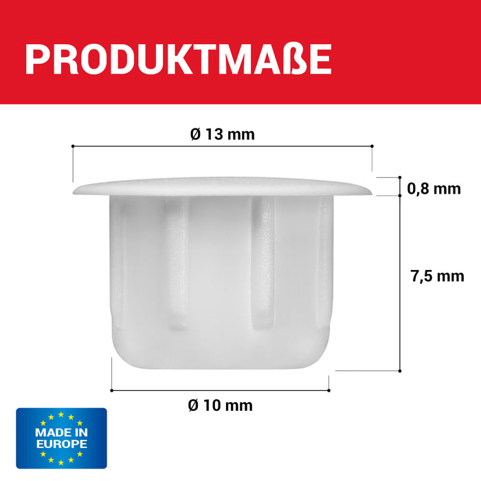 LouMaxx Abdeckkappen für Bohrlöcher Ø10mm - 25er Set Blindstopfen Kunststoff in Weiß – Bohrloch Abdeckkappen Made in Europe – UV-beständige Abdeckstopfen 10mm