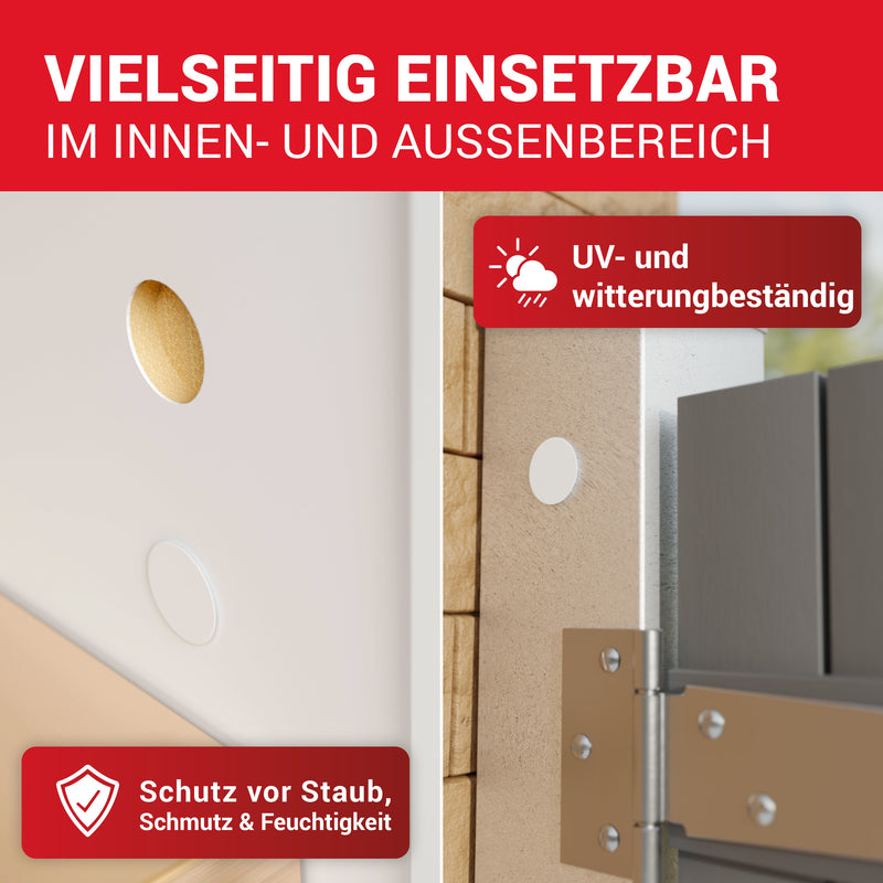 LouMaxx Abdeckkappen für Bohrlöcher Ø15mm - 25er Set Blindstopfen Kunststoff in Weiß – Bohrloch Abdeckkappen Made in Europe – UV-beständige Abdeckkappe