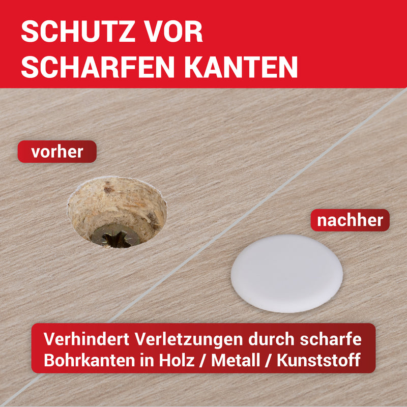 LouMaxx Abdeckkappen für Bohrlöcher Ø15mm - 25er Set Blindstopfen Kunststoff in Weiß – Bohrloch Abdeckkappen Made in Europe – UV-beständige Abdeckkappe