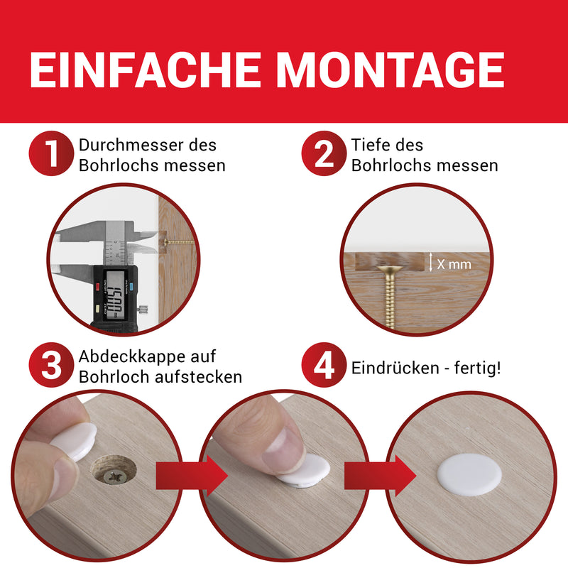 LouMaxx Abdeckkappen für Bohrlöcher Ø15mm - 25er Set Blindstopfen Kunststoff in Weiß – Bohrloch Abdeckkappen Made in Europe – UV-beständige Abdeckkappe
